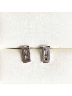 Sterling Silver & Diamond Rectangular Earrings
